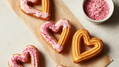Heart-Shaped Churros with Pink Glaze - Food - AI generated image
