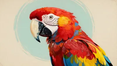 Scarlet Macaw Perched with Glossy Feathers - Bird - AI generated image