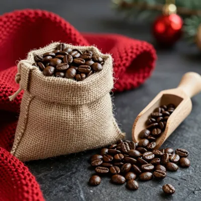 Coffee Beans in Burlap Sack Festive Setting - Food - AI generated image