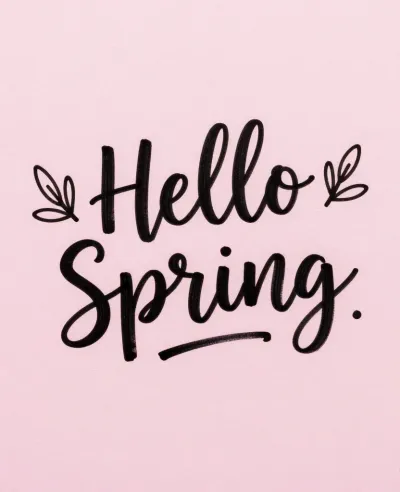 Cursive 'Hello Spring' on Pale Pink Background - Typography - AI generated image