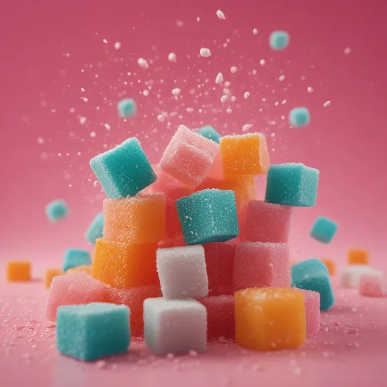 Sugar-Coated Candy Cubes in Mid-Air - Food - AI generated image
