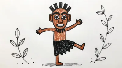 Mask Dancer with Raised Arm in Textured Jungle - Art - AI generated image