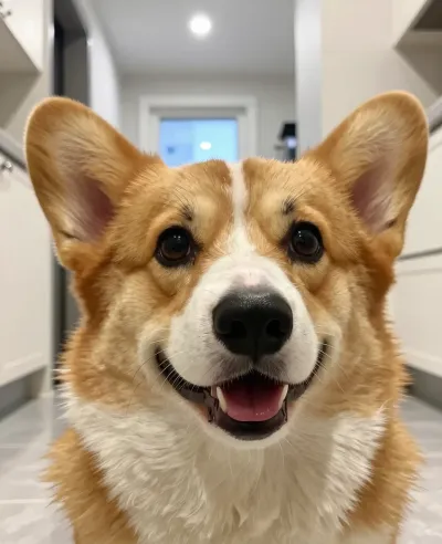 Corgi Smiling in Soft Light - Animal - AI generated image