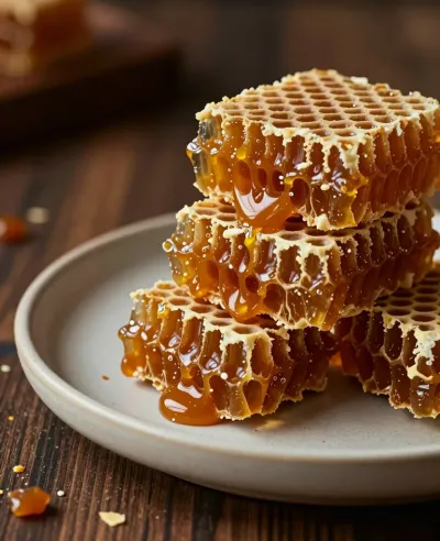 Honeycomb Toffee Shards with Dripping Syrup - Food - AI generated image