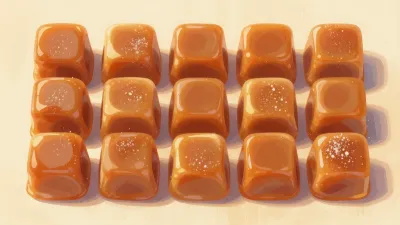 Golden Caramel Cubes Grid with Salt - Food - AI generated image