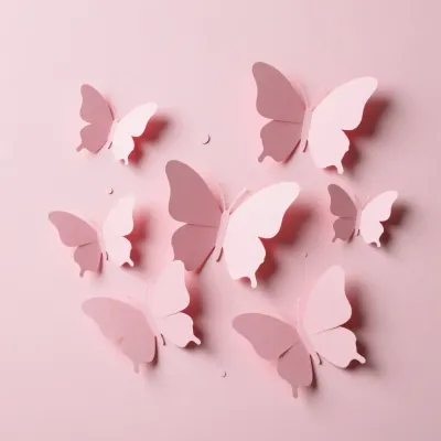Butterfly Cutouts Arrangement on Pale Pink Background - Decor - AI generated image