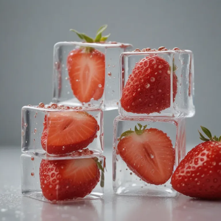 Strawberries Encased in Ice Cubes Macro - Food - AI generated image