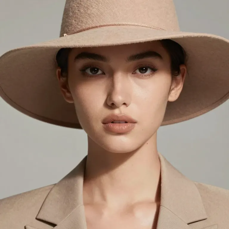 Person in Beige Hat and Blazer with Soft Lighting - Fashion - AI generated image
