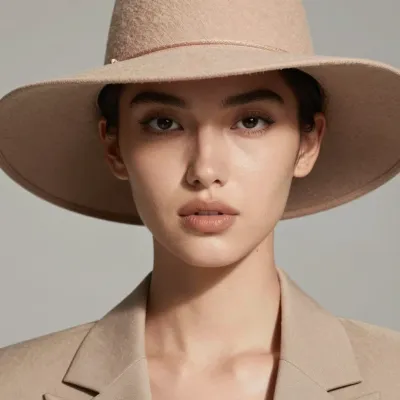 Person in Beige Hat and Blazer with Soft Lighting - Fashion - AI generated image