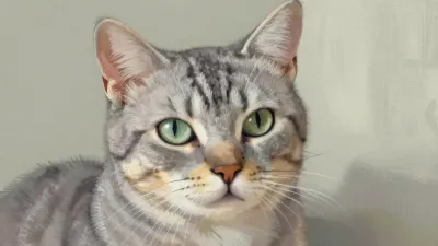 Tabby Cat Staring with Green Eyes - Animal - AI generated image