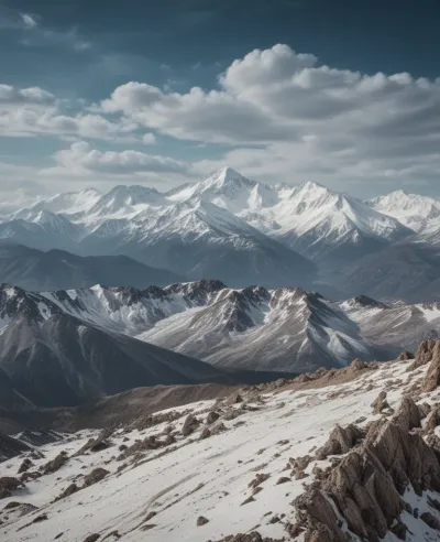 Snow-Capped Peaks in Rocky Landscape - Landscape - AI generated image