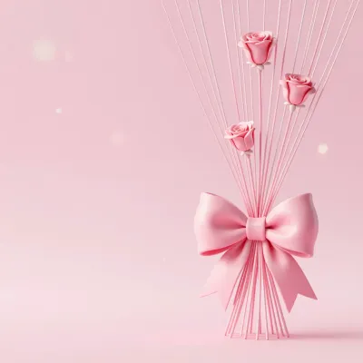 Pink Roses with Ribbon Bow - Flowers - AI generated image