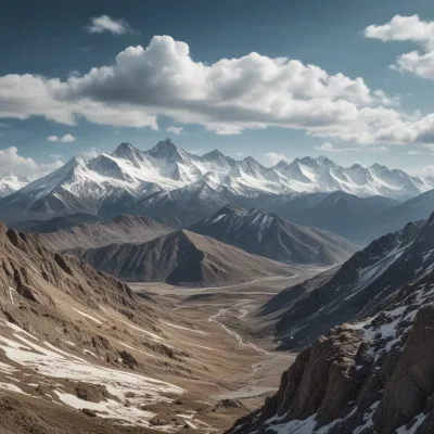 Snow-Capped Peaks Illuminated by Golden Sunlight - Landscape - AI generated image