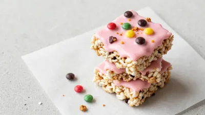 Pink Iced Rice Crispy Treat with Colorful Candies - Food - AI generated image
