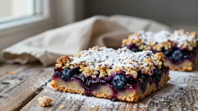 Blueberry Crumble Bar with Powdered Sugar - Food - AI generated image