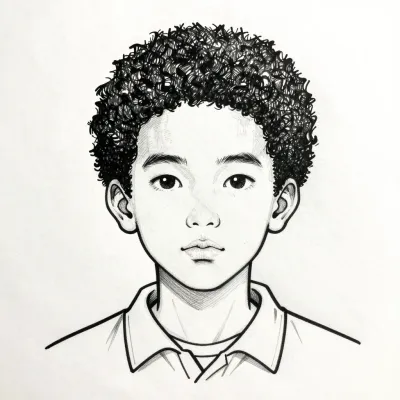 Curly-Haired Boy in Collared Shirt - Portrait - AI generated image