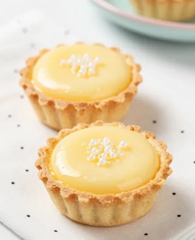 Lemon Curd Tartlets with Pearl Decorations - Food - AI generated image