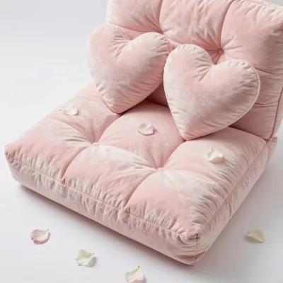 Heart-Shaped Pillow Chair Soft Pink Velvet - Furniture - AI generated image