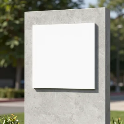 Concrete Monolith Sign with White Panel in Park - Architecture - AI generated image