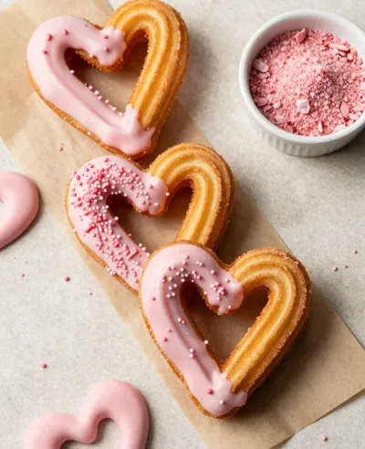 Heart-Shaped Churros with Pink Glaze - Food - AI generated image