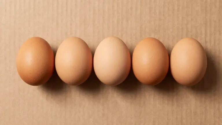 Golden-Brown Eggs in Row on Beige Background - Food - AI generated image