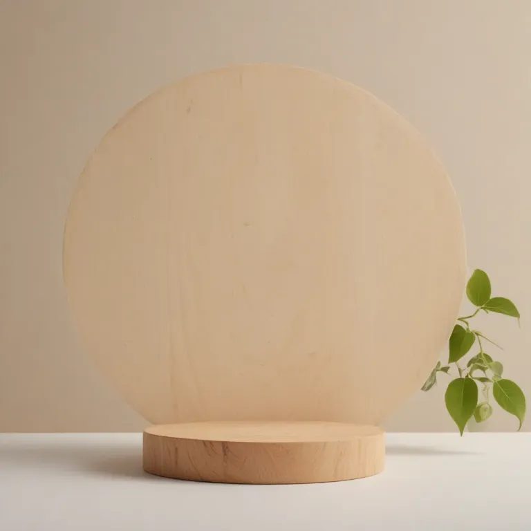 Large Round Wooden Board on Clean White Table - Furniture - AI generated image
