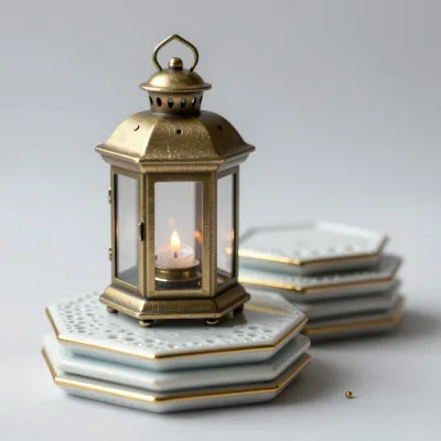 Golden Lantern on Ceramic Coasters - Decor - AI generated image