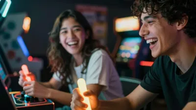 Arcade Friends Laughing at Game - People - AI generated image