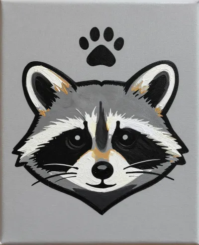 Raccoon Face with Pawprint Detail - Wildlife - AI generated image