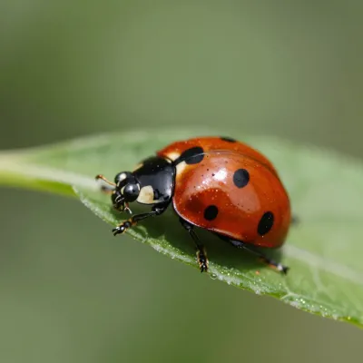 Red Ladybug Perched on Leaf - Insects - AI generated image