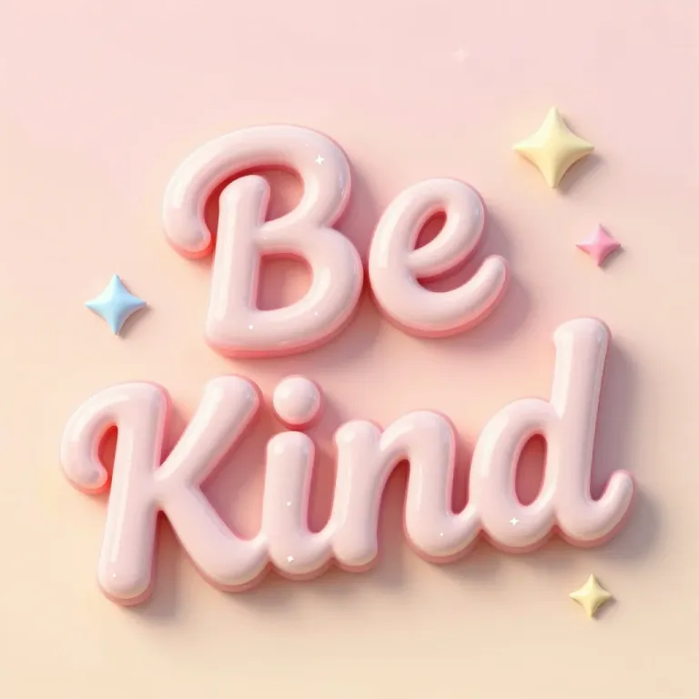 Glossy Bubble 'Be Kind' with Pastel Stars - Typography - AI generated image