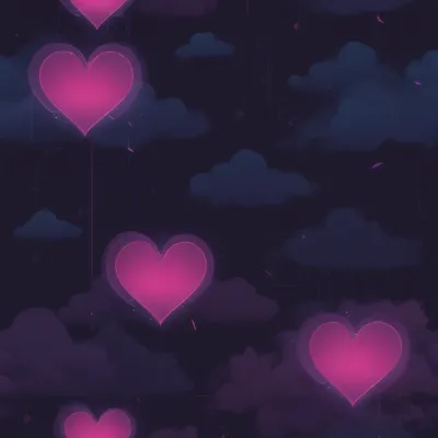 Glowing Pink Hearts Floating Amidst Clouds - Abstract - AI generated image