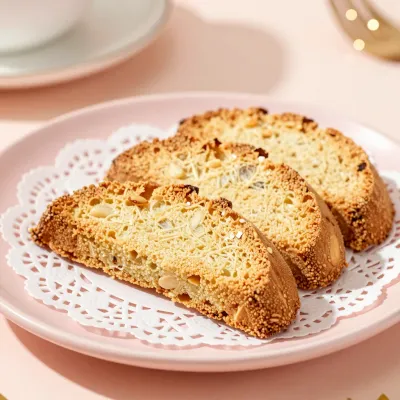 Almond Biscotti Sliced on White Doily - Bakery - AI generated image
