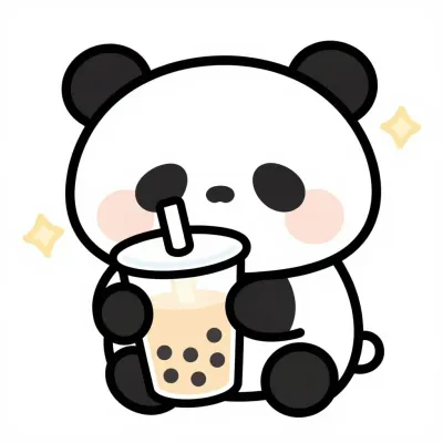 Panda Sipping Bubble Tea - Animals - AI generated image