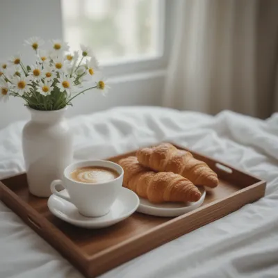 Breakfast Tray with Coffee and Croissants - Food - AI generated image