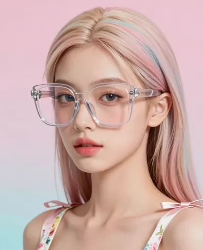 Pastel-Haired Model with Clear Glasses - Fashion - AI generated image