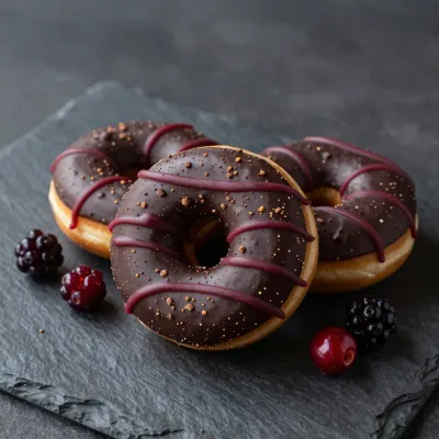 Chocolate Glazed Donuts with Burgundy Berry Drizzle - Food - AI generated image
