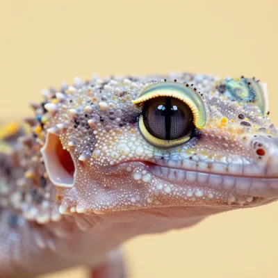 Albino Gecko Close-Up with Glossy Eyes - Wildlife - AI generated image