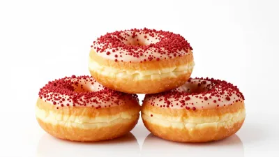 Stack of Red Velvet Donuts with White Glaze - Food - AI generated image
