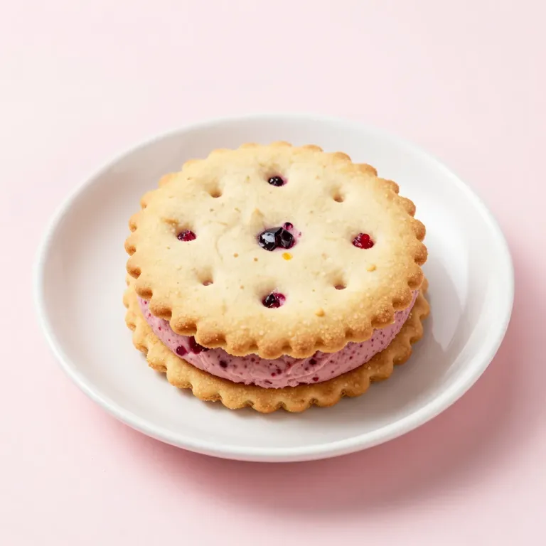 Berry Ice Cream Sandwich on White Plate - Food - AI generated image