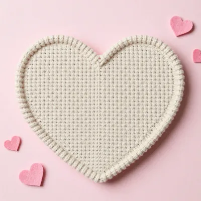 Heart-Shaped Knit Coaster with Pink Felt Hearts - Crafts - AI generated image