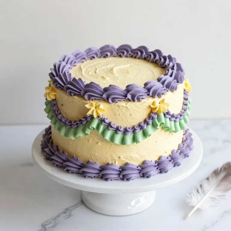 Two-Tiered Buttercream Ruffle Cake with Soft Light - Cakes - AI generated image