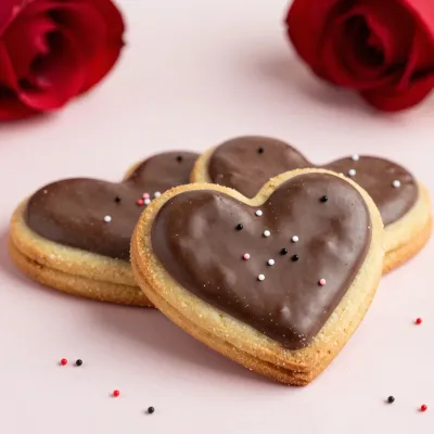 Heart-Shaped Cookies with Chocolate Glaze and Sprinkles - Food - AI generated image