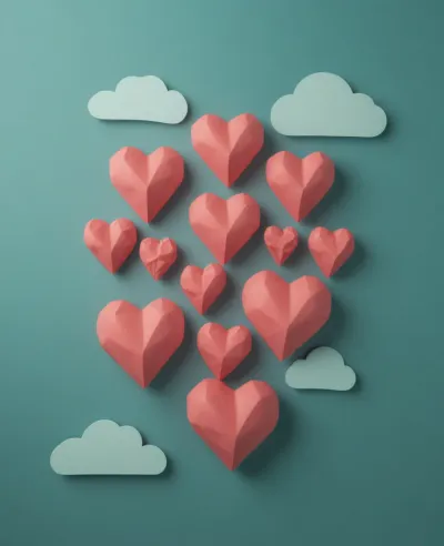 Coral Hearts Descending Teal Sky - Art - AI generated image