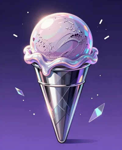 Crystal-clear Ice Cream Cone with Iridescent Ice Cream - Food - AI generated image