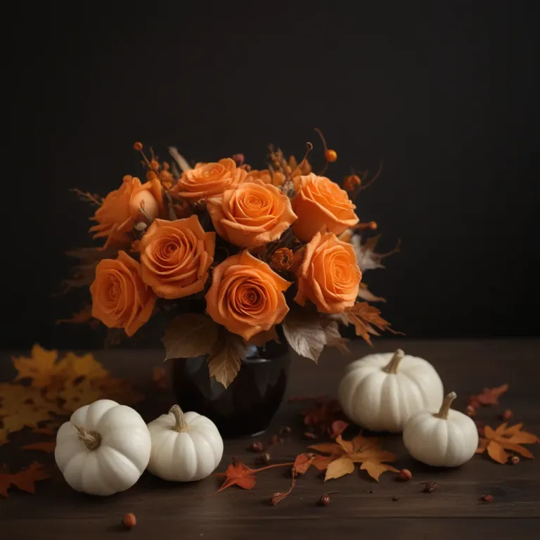 Autumn Bouquet with White Pumpkins - Flowers - AI generated image