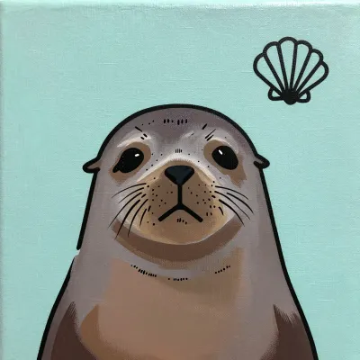 Seal with Expressive Eyes and Floating Shell - Wildlife - AI generated image