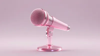 Crystal Microphone with Pink Body and Metallic Grille - Microphone - AI generated image