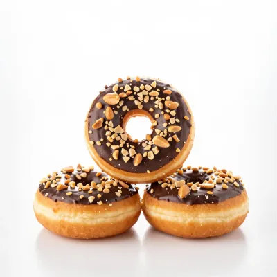 Chocolate-Glazed Donuts with Peanuts Stacked - Food - AI generated image