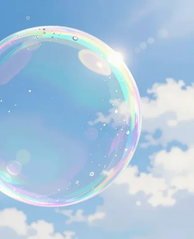 Crystal-clear Soap Bubble Floating in Sunlit Sky - Nature - AI generated image